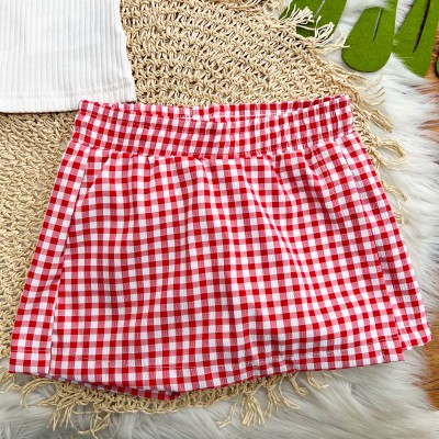  Conj. Regata Oui My Chérie e Short Saia Xadrez - Vermelho e Off White